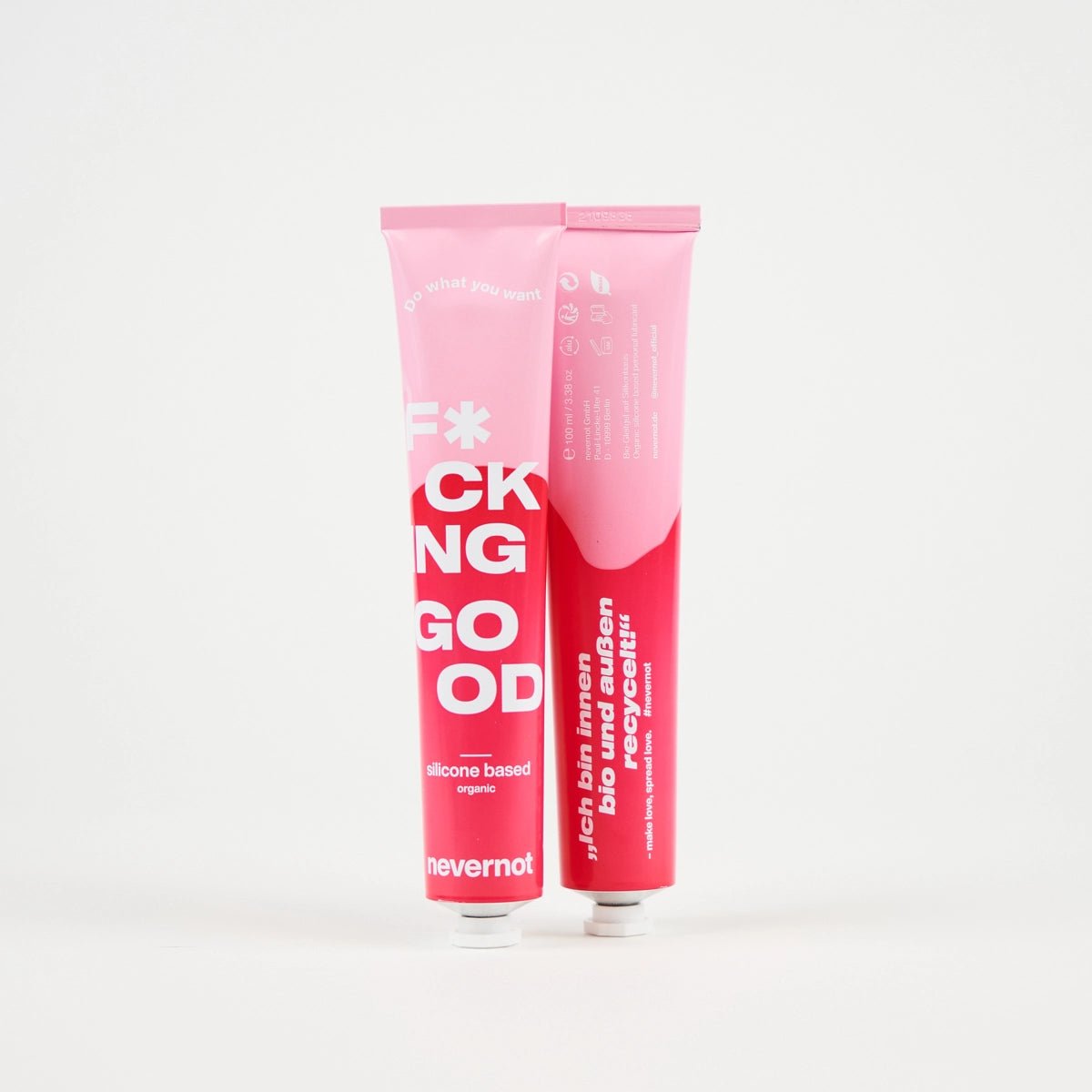 Naturlijk Glijmiddel op Siliconenbasis in een roze tube van Nevernot via LieLei.nl, vetvrij, geurloos en vegan
