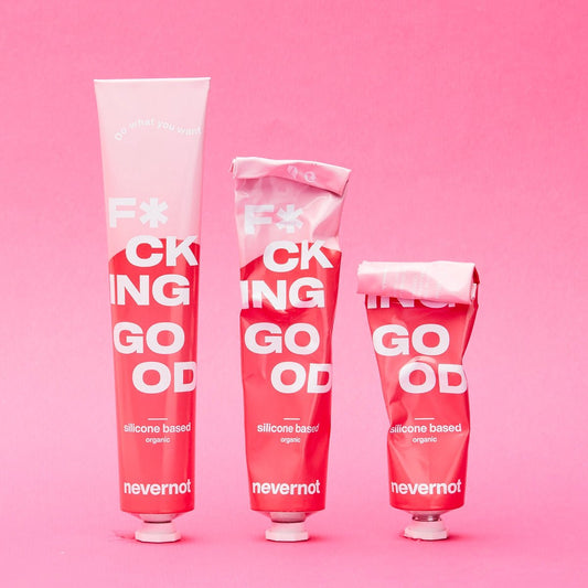 Natuurlijk Glijmiddel op siliconenbasis van Nevernot via LieLei.nl in roze tubes, vetvrij, geurloos, veilig, vegan