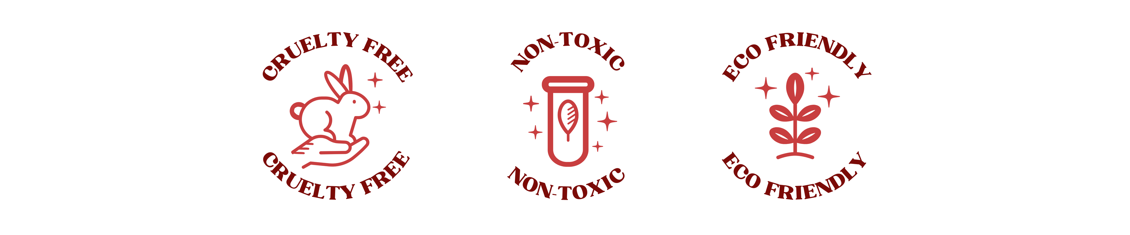 Icoontjes met de teksten: cruelty free, non-toxic en eco friendly